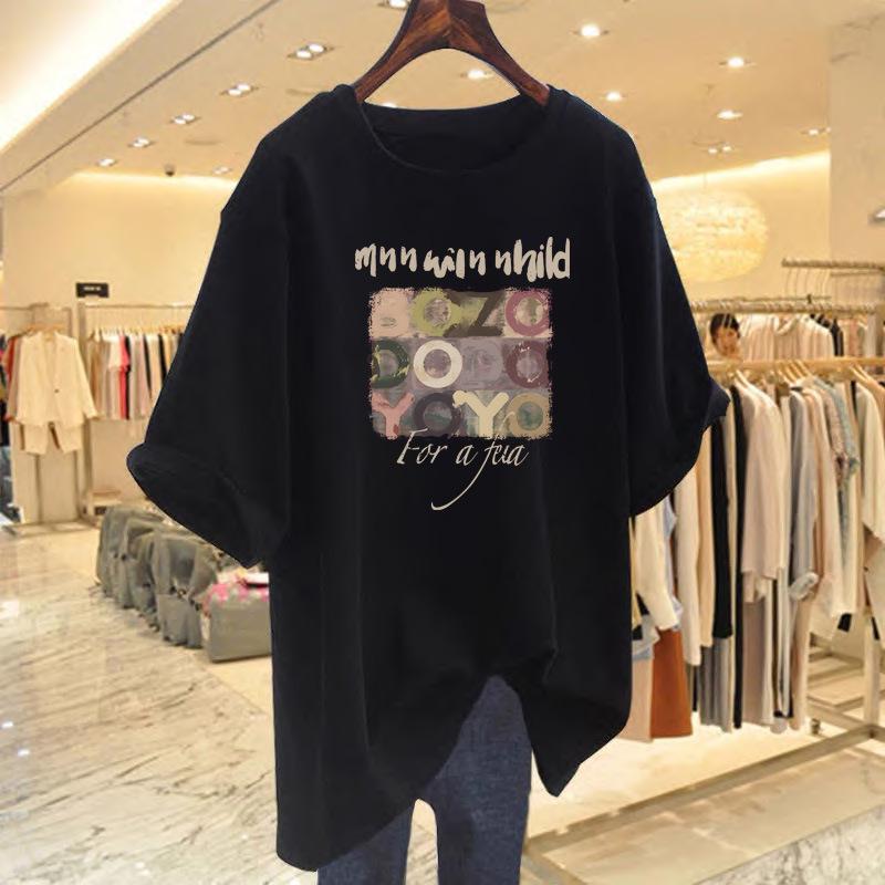 Dámské zeštíhlující tričko s kulatým výstřihem v korejském stylu - Čistá bavlna, Krátký rukáv, Léto 2025