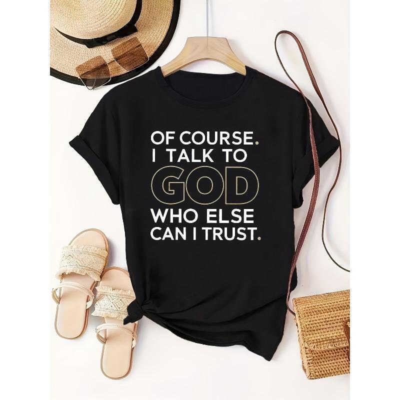 Women's Plus Size Trendy Letter Print Crew Neck Casual T-Shirt Top