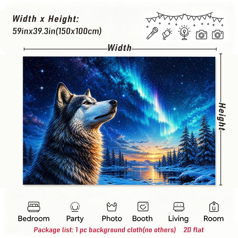 1Pc Wolf Under Aurora Tapestry Wall Hanging, Decorative Fabric Poster for Bedroom, Living Room, Dorm & Home Decor
