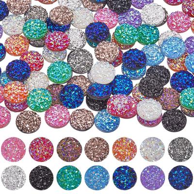 Gemas Redondas de Resina Coloridas com Fundo Plano e Cúpula Faux Druzy Cabochons com Fundo Plano e Glitter para Fazer Joias Brincos Pingentes Suprimentos