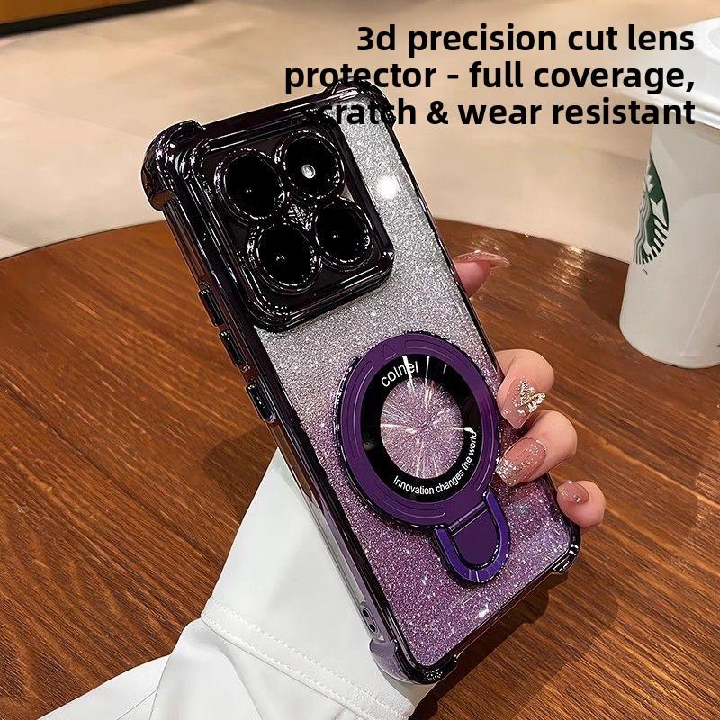Custodia Lussuosa in Silicone Galvanizzato per Xiaomi 17T Pro 15T Pro 14T con Glitter Degradé Anello Magnetico Supporto Cover Antiurto