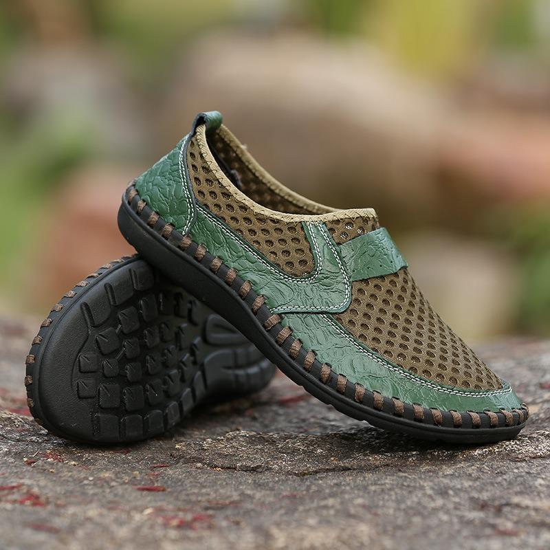 Summer Men's Shoes Mesh Casual Leather Shoes for Men Outdoor Water Shoes Breathable Flat Mens Sandals Plus Size 38-50