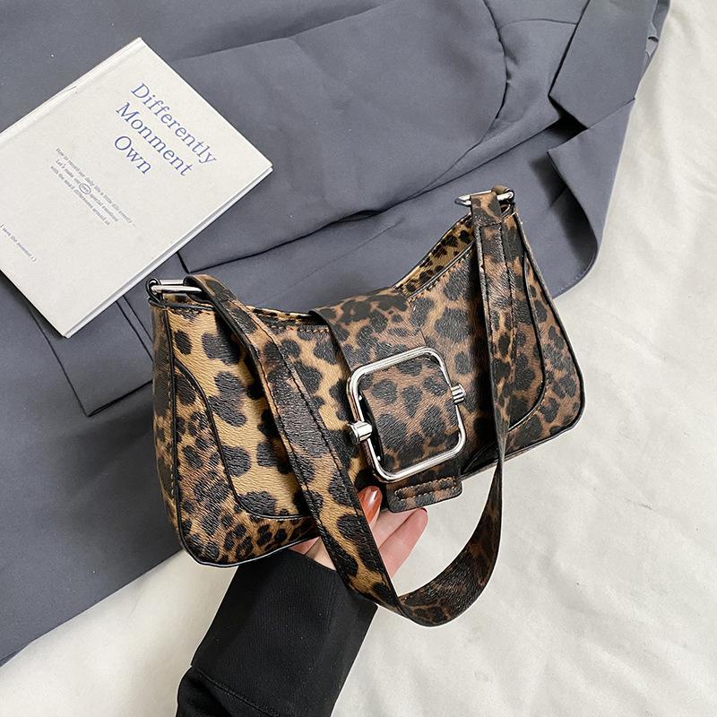 PU Women Crossbody Bag Leopard Print Bag Fashion One-shoulder Underarm Bag Niche Design Messenger Bag