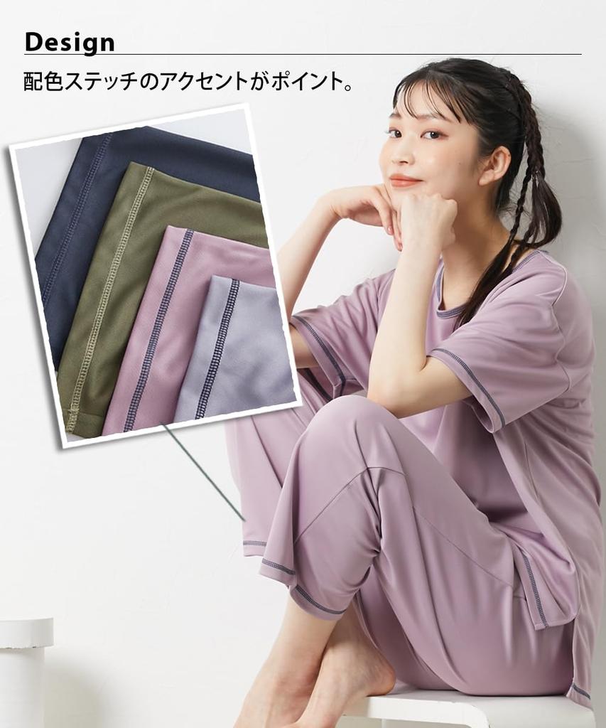 Pajamas and Loungewear Set for Loungewear Top and Bottom Set Dark [Nissen] Women, Sweat-Absorbent, Quick-Drying (Mesh Lining), Navy, M~L