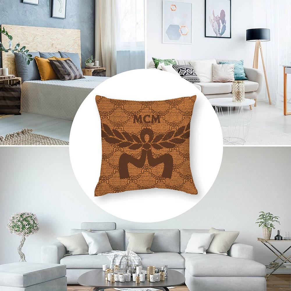 Luxury M-MCM Pillow Case Short Plush Double-sided Print Square Throw Pillow Covers Sofa Home Cushion Decor