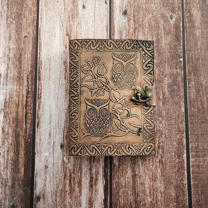 Owl Embossed Leather Dairy, Vintage Look Leather Journal, Leather Sketchbook, Notebook, Journal, Wedding Gift, Travel Personalized Gift.