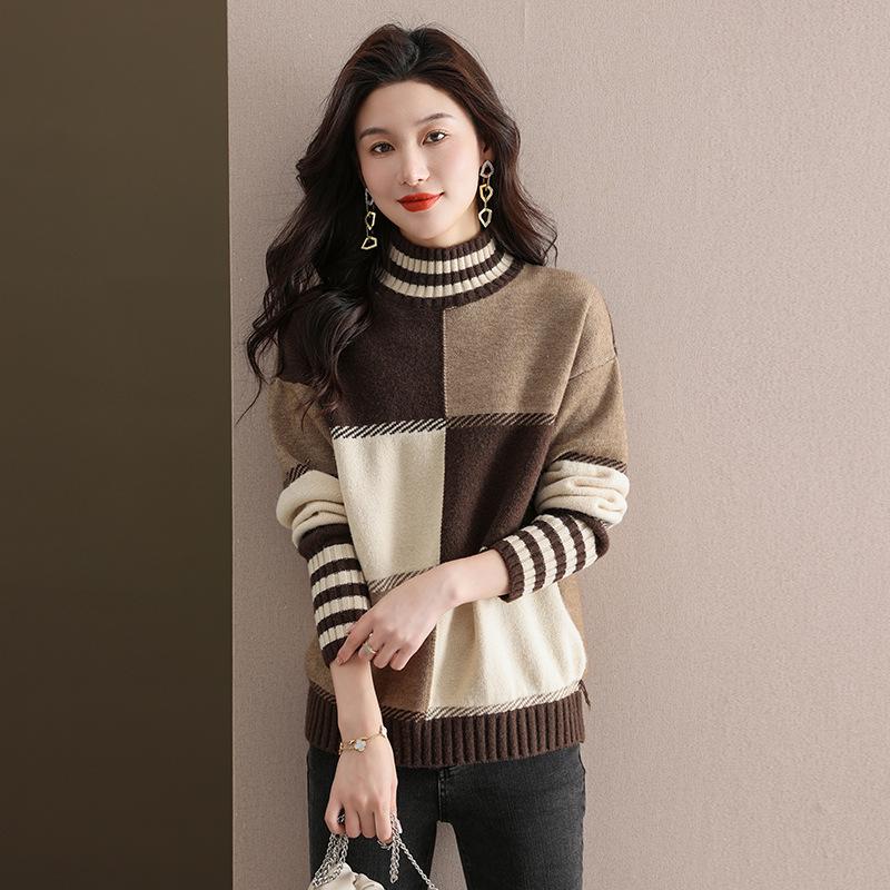 

Зимний топ, высококачественный свитер, женский осенне-зимний новый тонкий вязаный свитер с утолщенной базовой рубашкой Average size