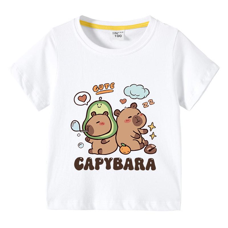 Solid Color Kids Basic T-shirt Capybara Tees 3-10Years Children Short Sleeved Clothes Boys Girls Round Neck Tops Birthday Gifts