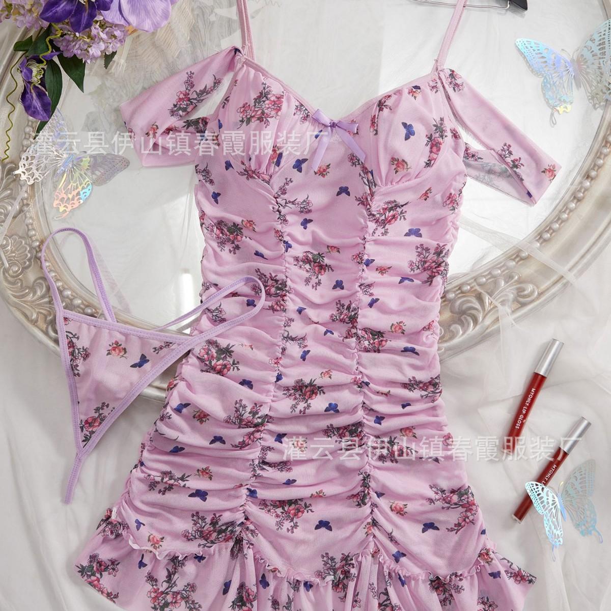 

New suspender sexy floral split hip dress for women XL світло-фіолетового кольору