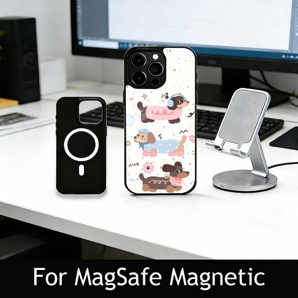 Cute Dachshund Cartoon Phone Case For iPhone17,16,15,14,13,12,11 Plus,Pro Magnetic For Magsafe Wireless Charging