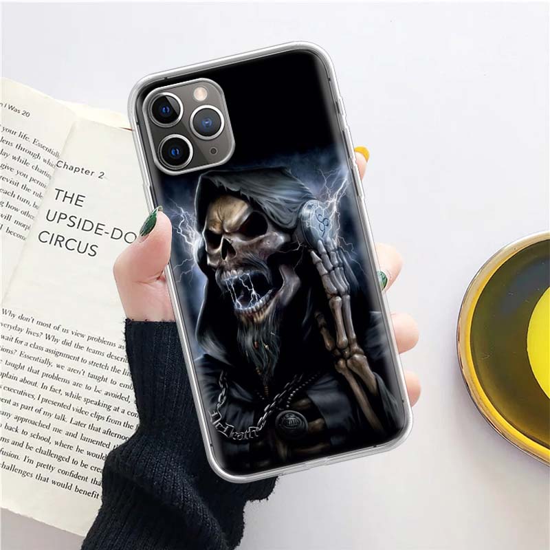 

Grim Reaper Skull Skeleton Silicon Call Phone Case for iPhone 17 16 16E 15 Pro Max 14 Plus 11 13 Mini 12 7 8 SE Air 17Pro Cover iPhone 11