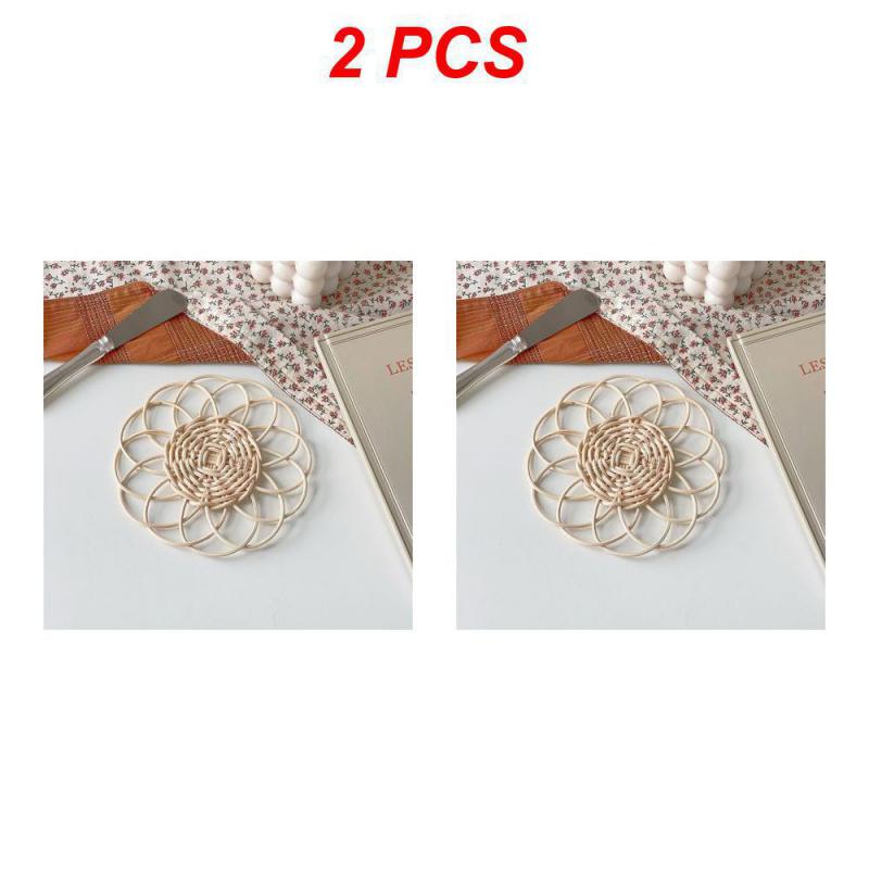 Ins Style Hand-woven Tea Coaster Rattan Insulation Pad Simple Creative Cup Holder Circular Flower Shape Household Parts