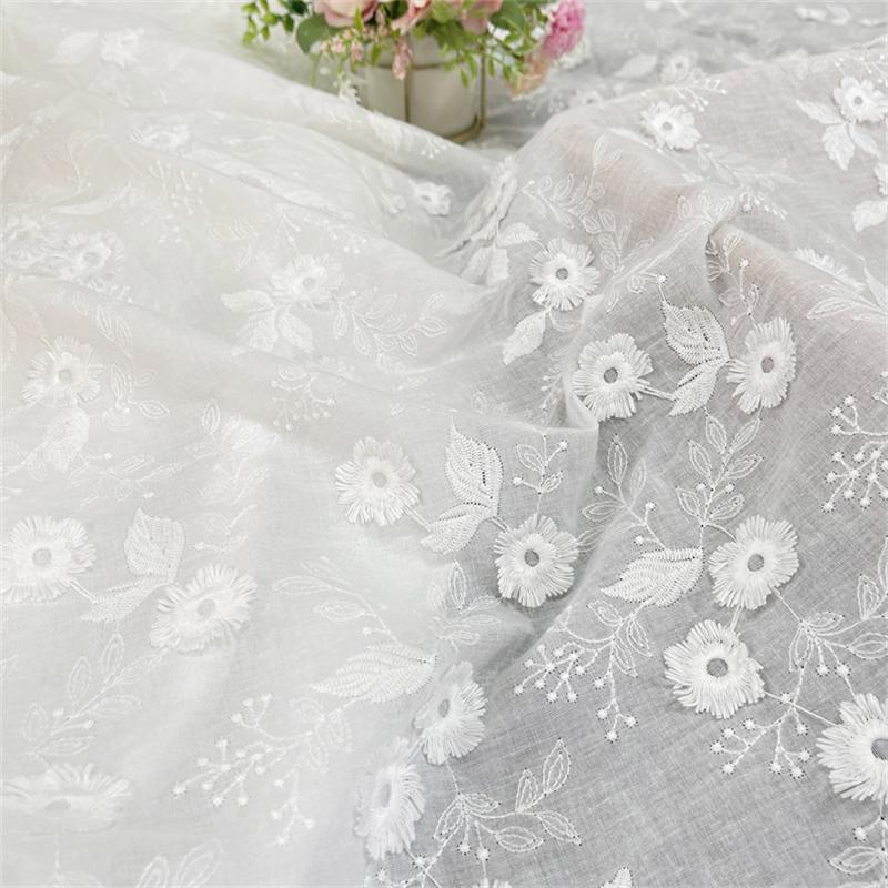 100% Cotton Fabric T-Shirt Dress 3D Embroidered Flowers Jacquard Fabric Cotton Embroidery Lace Fabric белый
