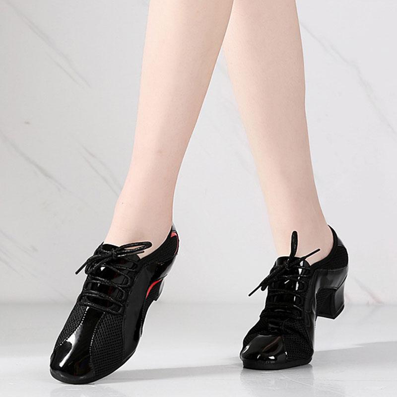 Mid Heel Modern Dance Shoes Leather Mesh Jazz Dance Shoes for Boys and Women Adult Latin Modern Dance Salsa Dance Party Dance Heeled 3.5CM