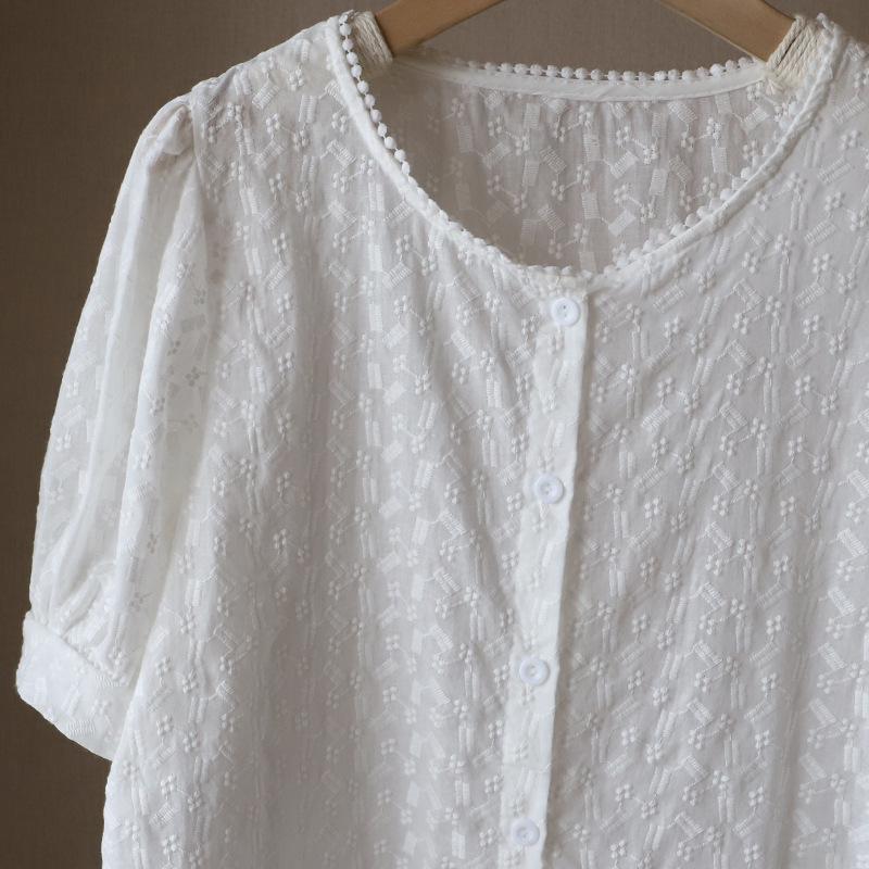 Bi Zheng 2025 Summer Korean Lace Embroidered Bubble Sleeve Women's Shirt
