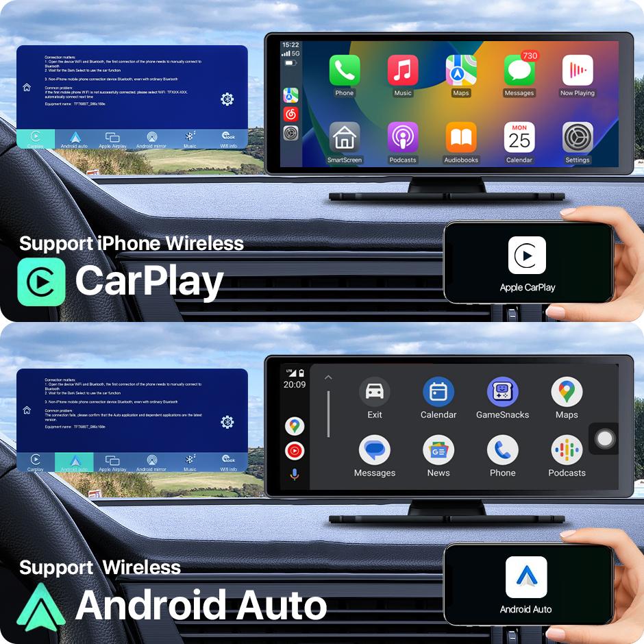 Blind Spot BSD Alarm Wireless Apple Carplay Android-Auto 4 Split Car DVR Parking Monitor With AHD 1080P Front /Rear/Side Camera