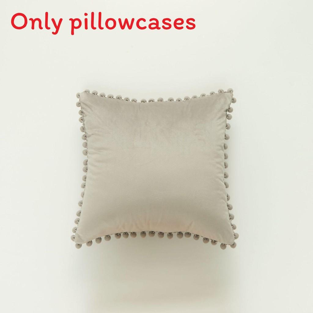 Velvet Solid Dutch Color Pillow Cases Pompom Edging Cushion Cover Living Room