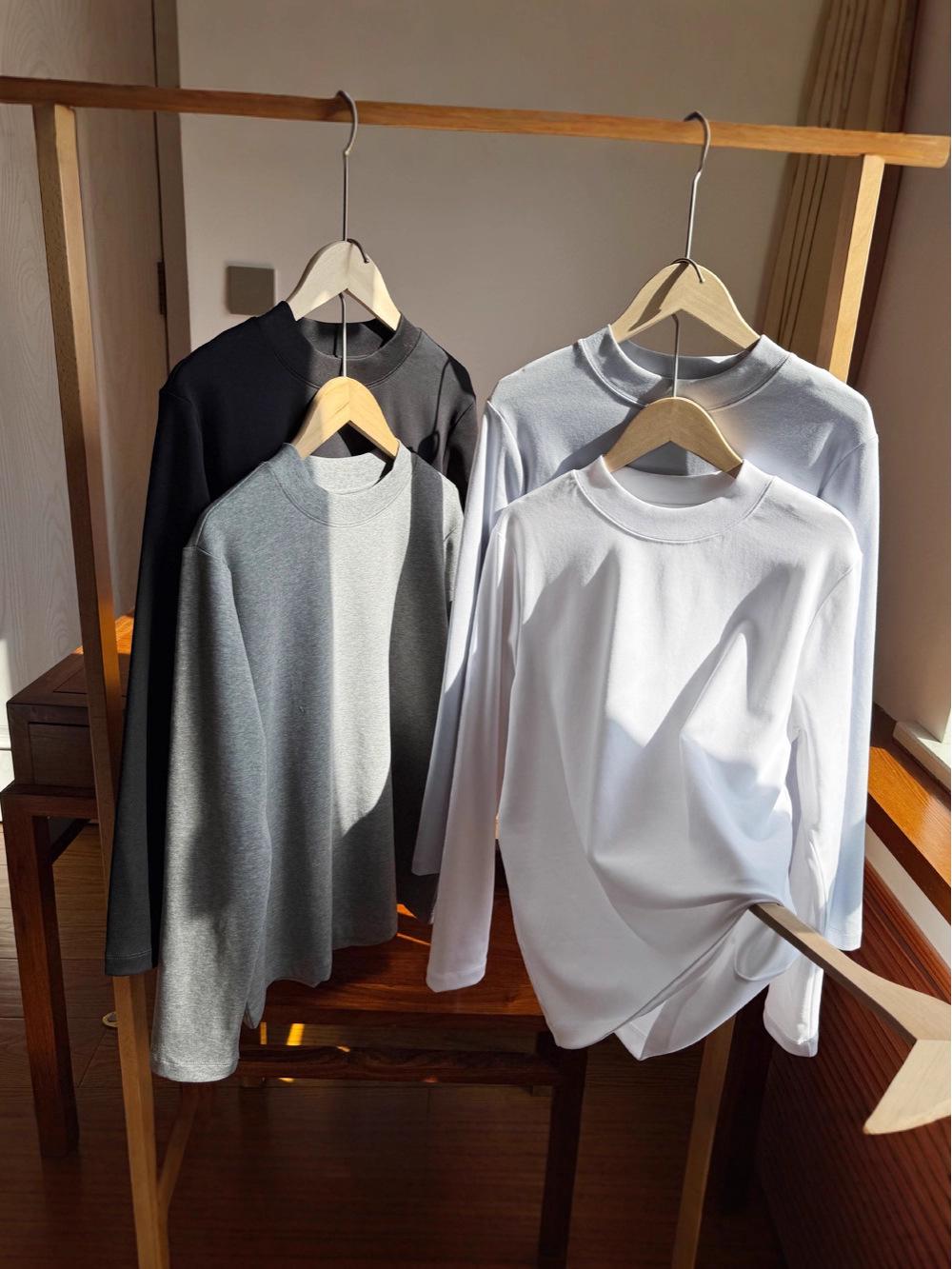 Exquisite Women s Long Sleeve Pure Cotton Stand-up Collar T-shirt - Slightly Loose Fit, Early Spring Round Neck Base Layer Medium чёрный