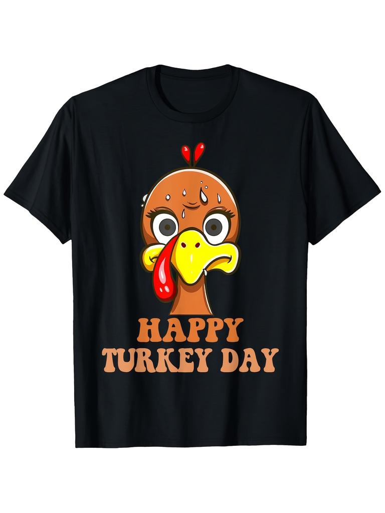 Unisex T-shirt Humorous Turkey Frightened by Thanksgiving T-Shirt - Joyful Turkey Day Graphic Featuring a Cartoon T