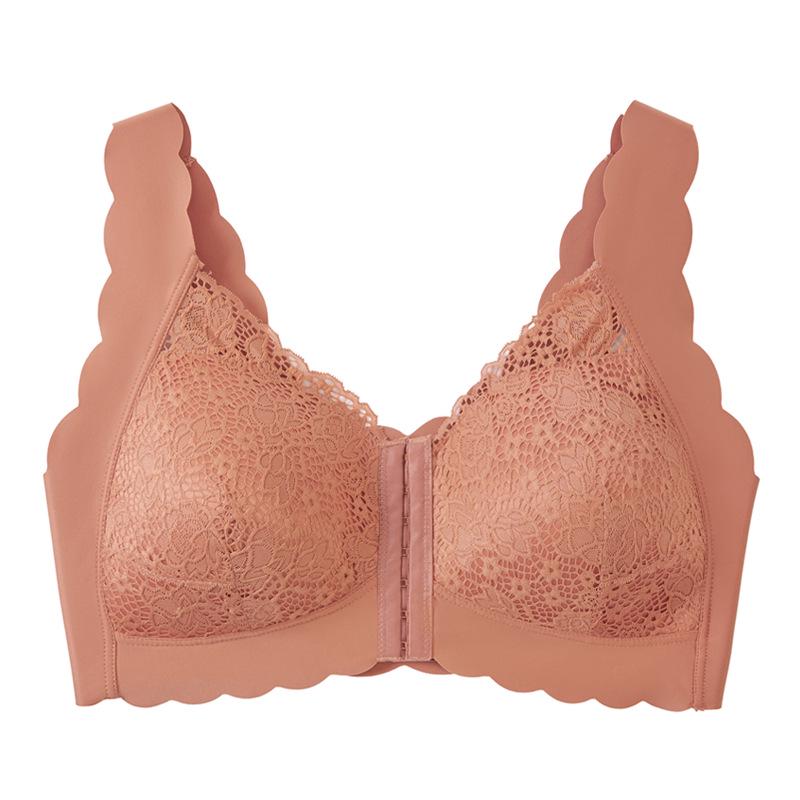 Plus Size Wireless Lace Front Buckle Push-Up French Sleep Bra