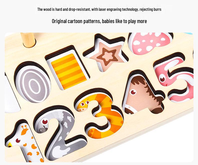 Children's Educational 5-in-1 Puzzle Board: Fishing, Numbers, Fruits & Building Blocks.