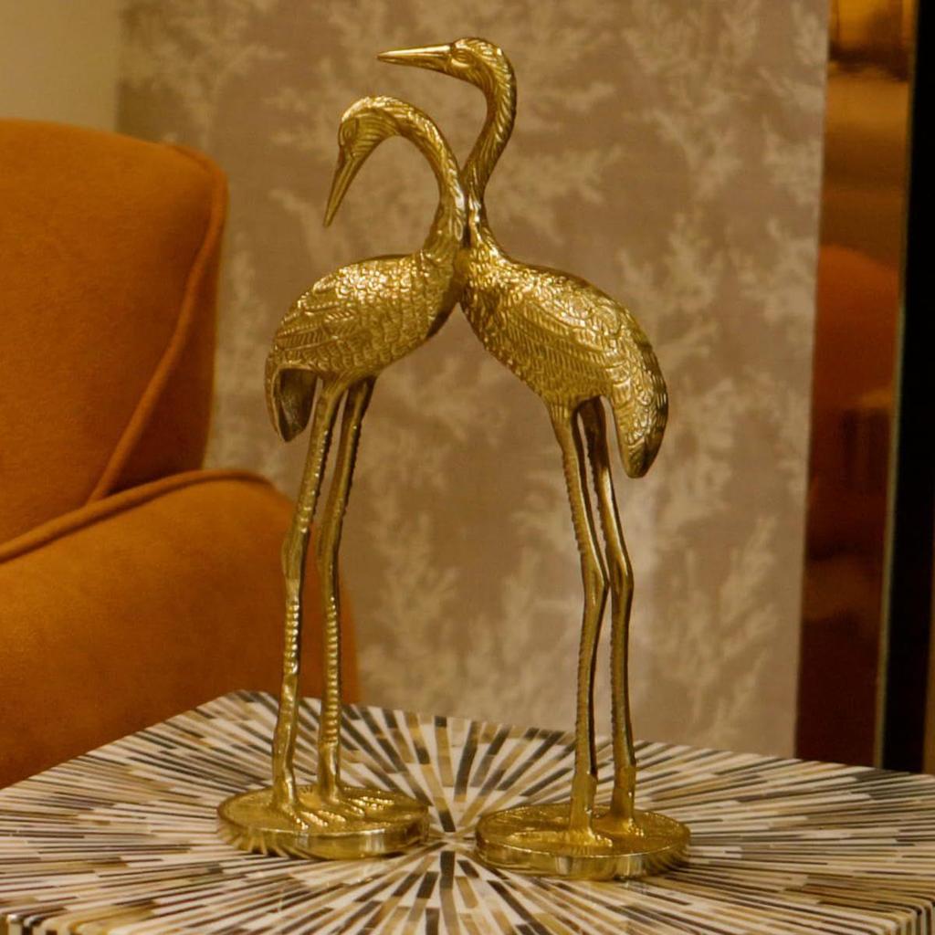 

Brass Finish Crane Love Birds Pair| Saras Swan Showpiece Set for Home Decor| Metal Statue Figurines| Decorative Tabletop Decoration Item