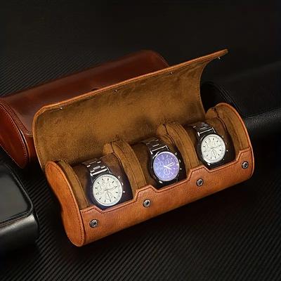 3 Slots Roll Travel Case Portable Vintage PU Leather Watch Organizer Display Storage Box For Men Gift