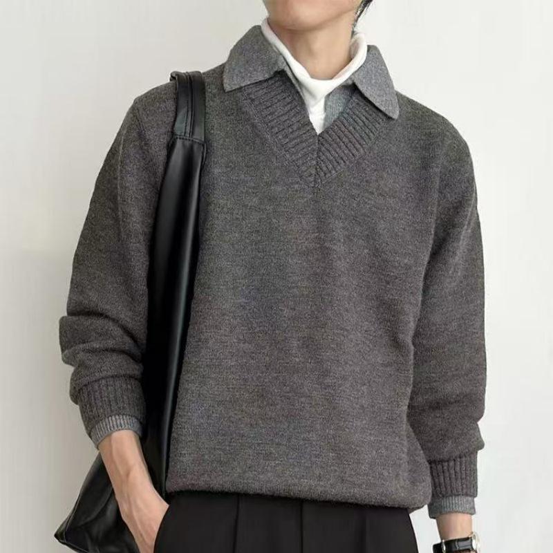 Herren Retro V-Ausschnitt Strickware: Winter-Oberbekleidung im Old Money Stil mit Revers