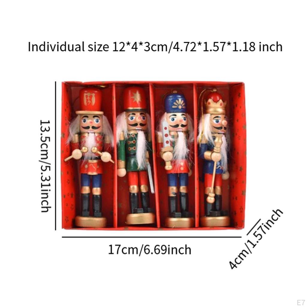 4 Pieces Nutcracker Puppet Statues Christmas Decorations Home Furnishing Crafts Artificial Ornaments