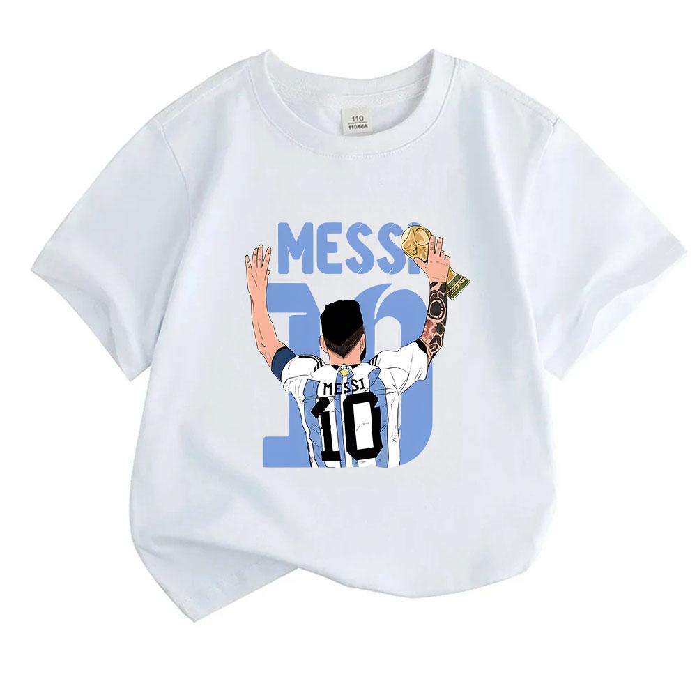Kids Boys Girls 100% Cotton Crew Neck Short Sleeve T-Shirt, Football Star 10 Print Casual Tee for Youth Sports Fans, Comfortable Summer Daily Tops for