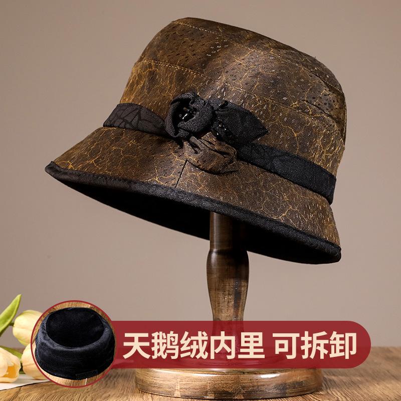 Autumn and winter middle-aged top hat removable inner fragrant cloud yarn winter women's hat warm and velvet fashion basin hat