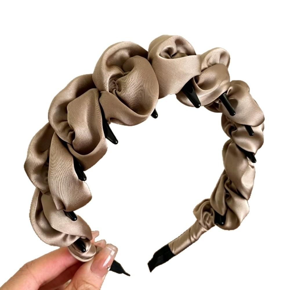 Ruched Texture Wrapping Ribbon Headband Wavy Shape Ruched Hair Hoop Satin Headband Makeup Styling