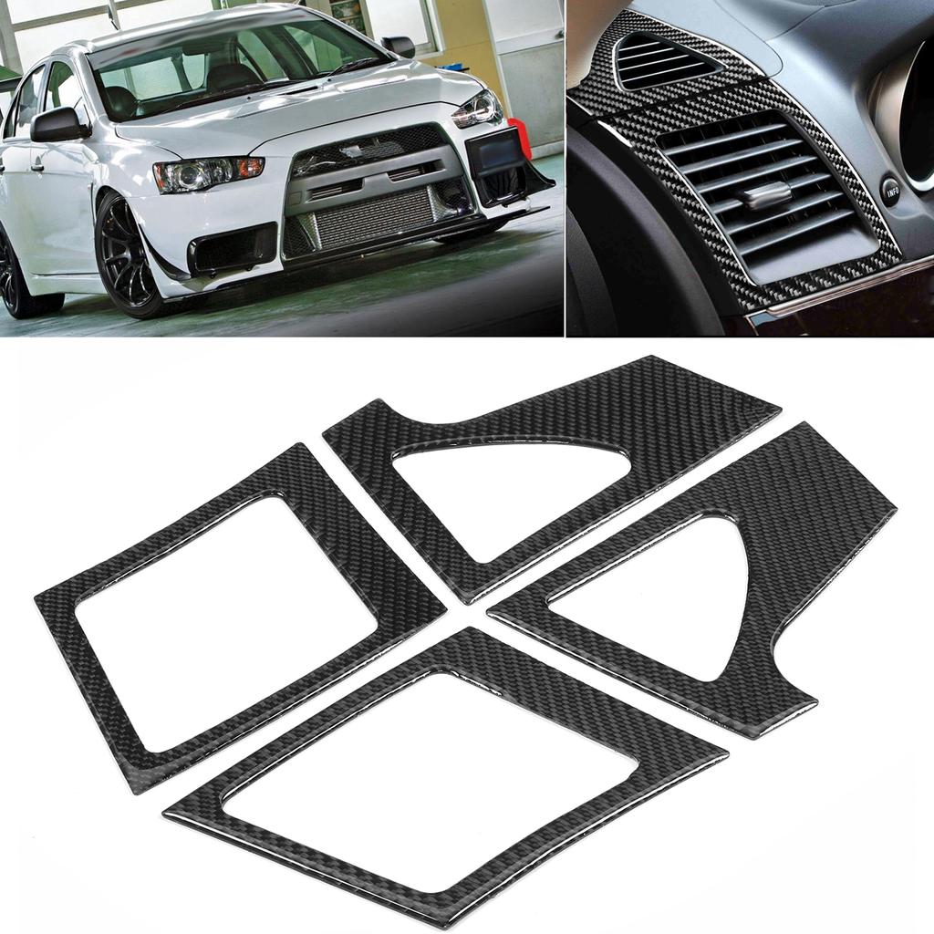 4 Stück Armaturenbrett Luftausströmer Abdeckung Auslass Kohlefaser Zierleiste Links Rechts Passend für Mitsubishi Lancer 2008-2016