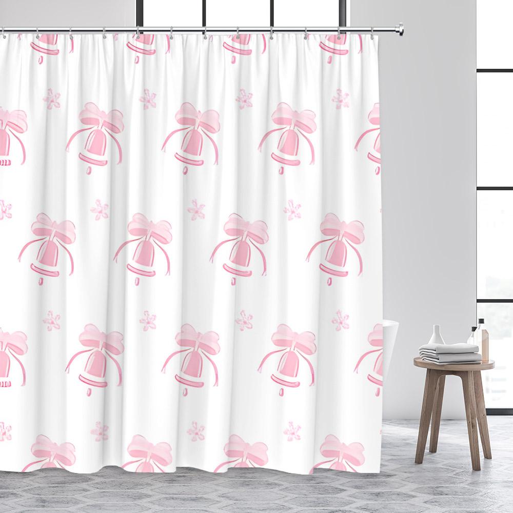 Fashion Bowknot Shower Curtains Red Pink Bow-Tie Heart Pattern Girl Gift Modern Bathroom Decorative Bath Curtain Set With Hooks