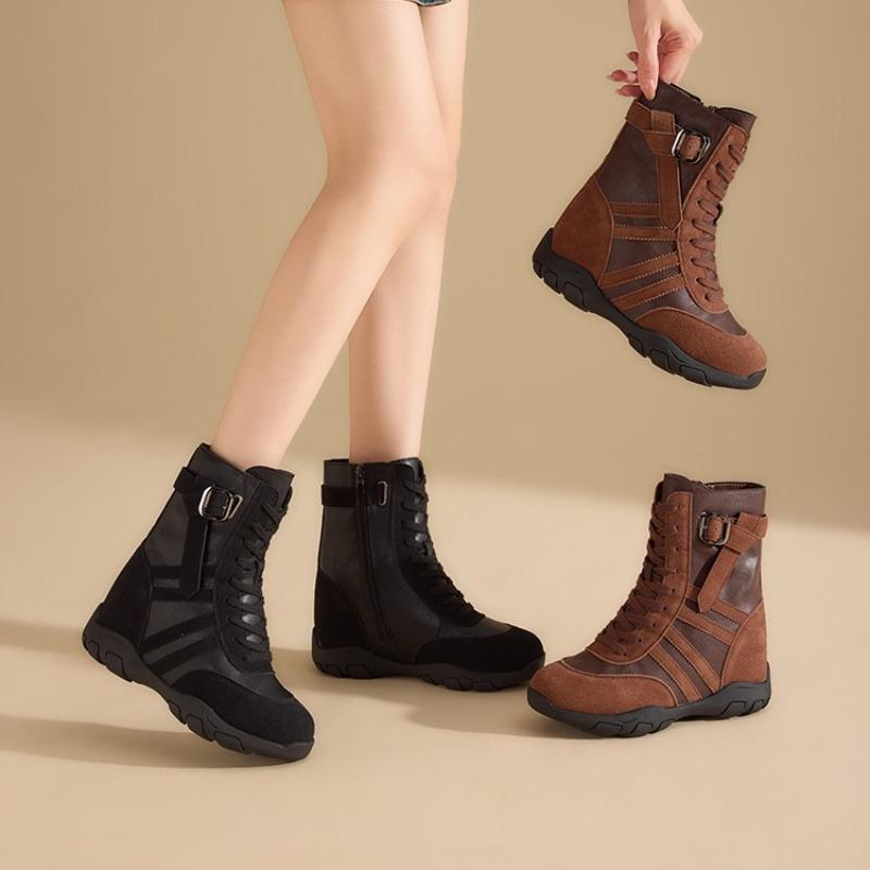 Fashion Martin boots women's autumn new non-slip tooling boots short boots invisible thick-soled inner height increase rhubarb boots