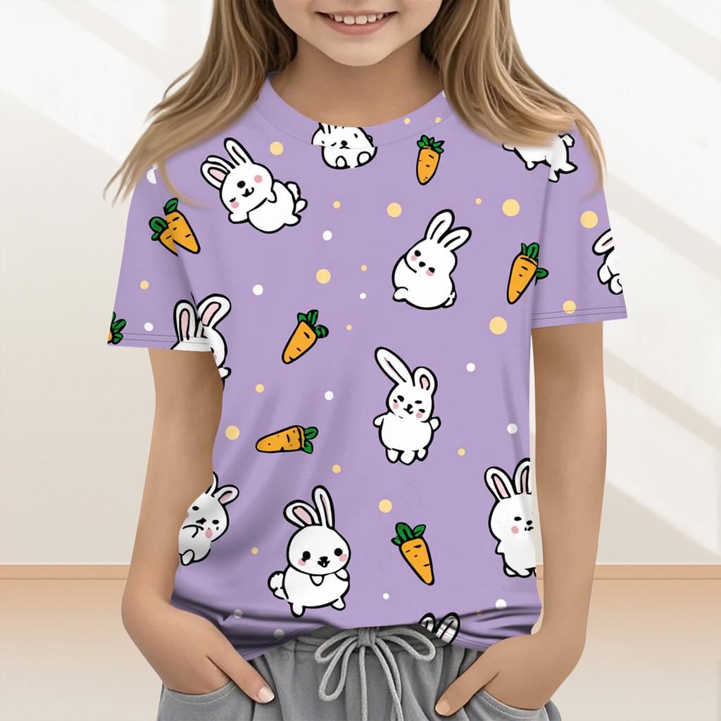 Children's Casual And Fashionable Easter Clothing, Featuring Bunnies, Easter Eggs, And Printed Short-sleeved Tops And T-shirts.