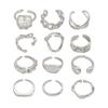 1 Set Stackable Rings Set V-Shaped Geometric Finger Rings Flower Engraved