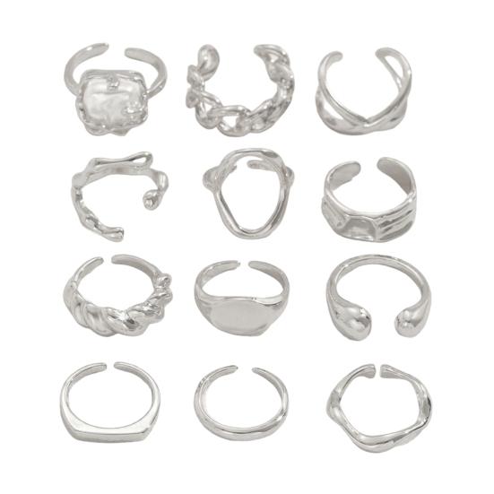 

1 Set Stackable Rings Set V-Shaped Geometric Finger Rings Flower Engraved Cutout Design Stackable Finger Bands Jewelry Gift серебряный