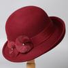 French wool felt hat women's autumn and winter British retro fashion versatile foreign style Hepburn style flower warm top hat