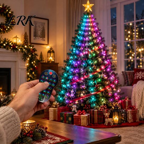 Outdoor Holiday Decoration Smart Animated Christmas Tree Lights, LED RGB Pixel Waterfall Light Show with Waterproof Lights App Remote Control, Garden