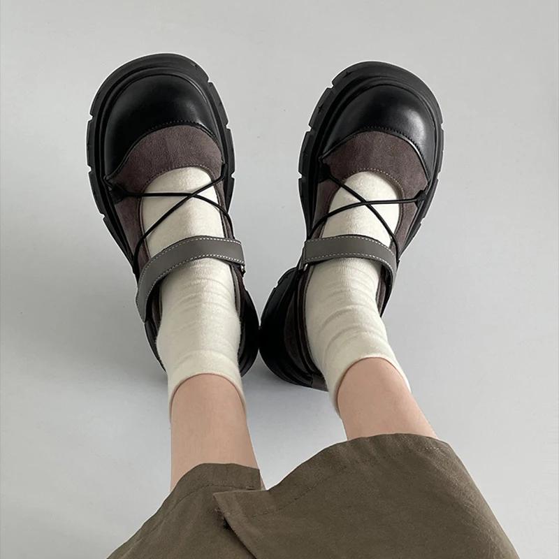 Women's Loafers Black Round Head Retro Heightening Thick Bottom Mary Jane Shoes Heels Women Shallow Mouth Pumps Single Shoes