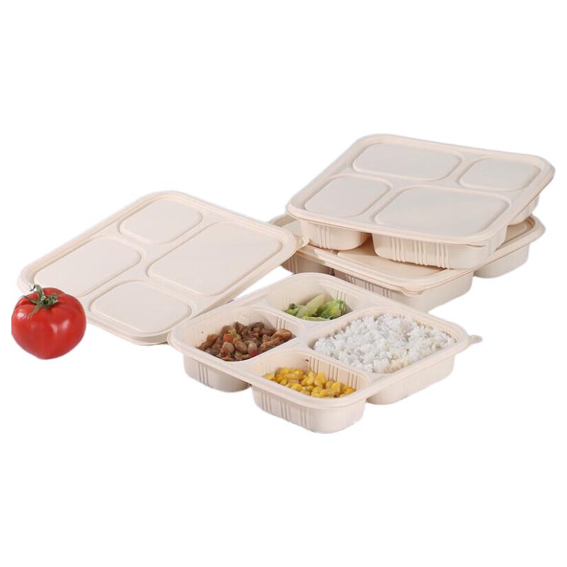 

Fangcaodi Biodegradable 4-Compartment Takeout Food Box (1200ml, 50-Pack)