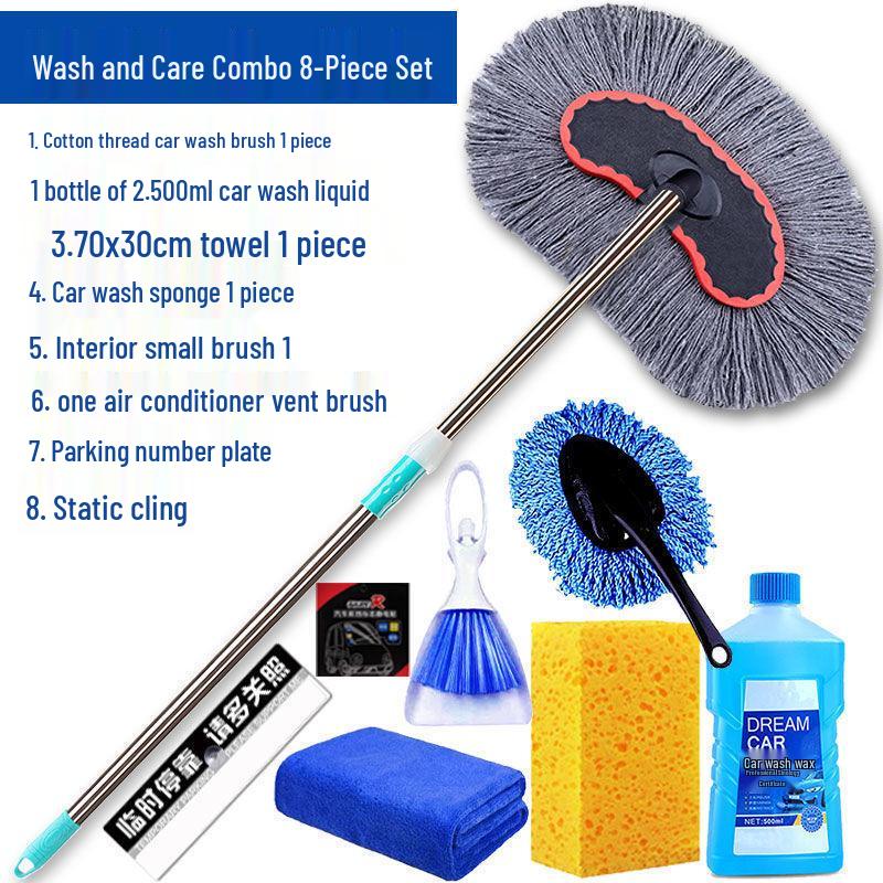 Telescopic Car Wash Mop with Long Handle and Soft Bristle Brush