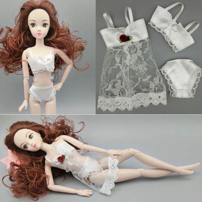 Bílá sexy móda pyžamo spodní prádlo noční prádlo krajkové noční šaty + podprsenka + spodní prádlo oblečení pro panenku Barbie oblečení