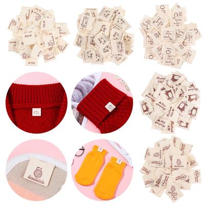 50PCS Handmade With Love Cloth Garment Labels Cartoon Cat Love Heart Woven Knitted Supplies Sewing Accessories Clothing Tags DIY