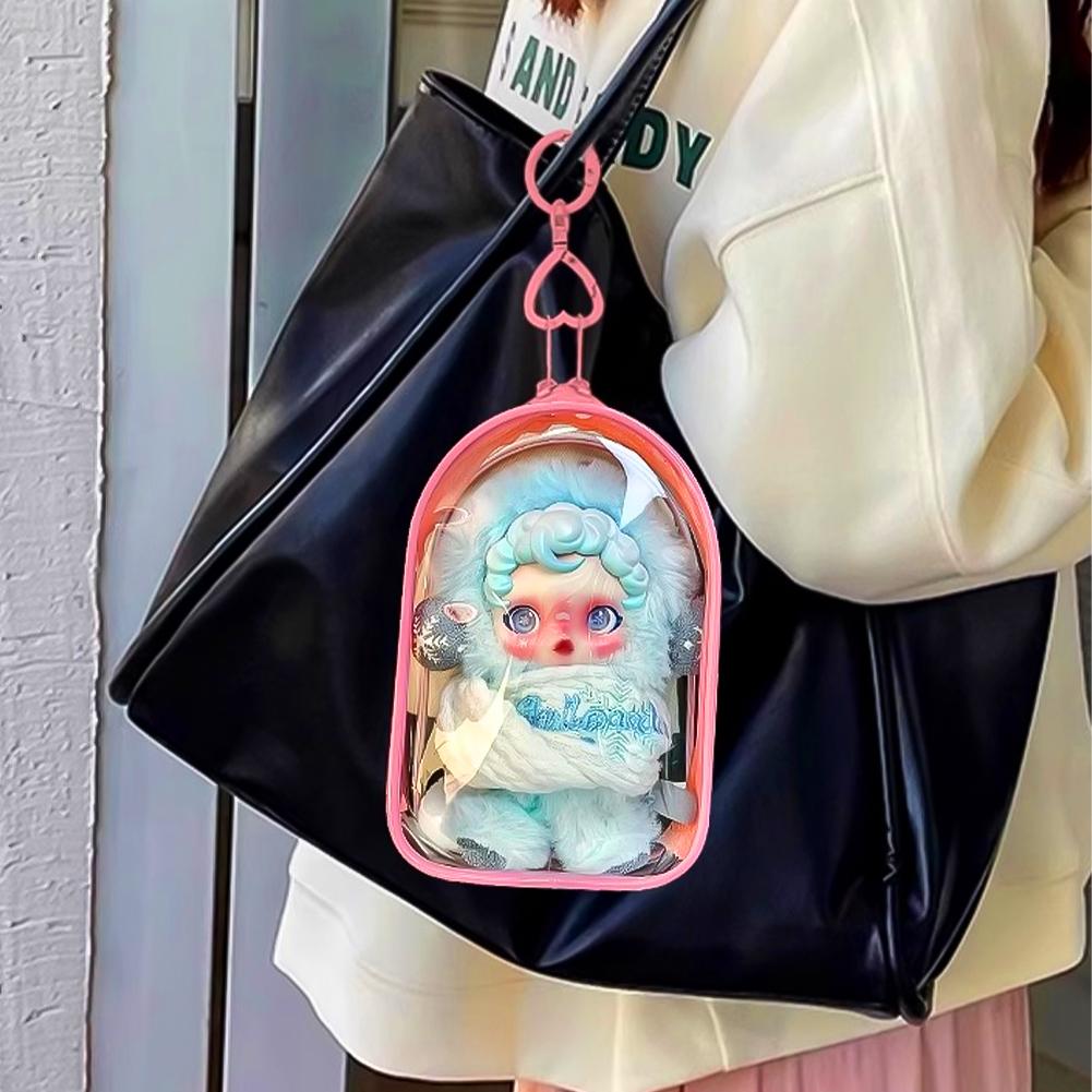 For 17cm Labubu V2 V3 15cm Cotton Doll Skull Panda Outfit Crossbody Pain Bag PVC Storage Bag Display Bag