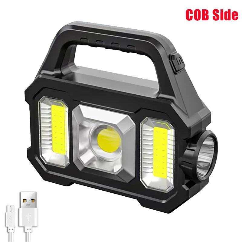 Powerful Dual Light Source Flashlight USB Rechargeable Lantern 6 Modes Portable Solar Work Lights Outdoor Camping Handheld Torch