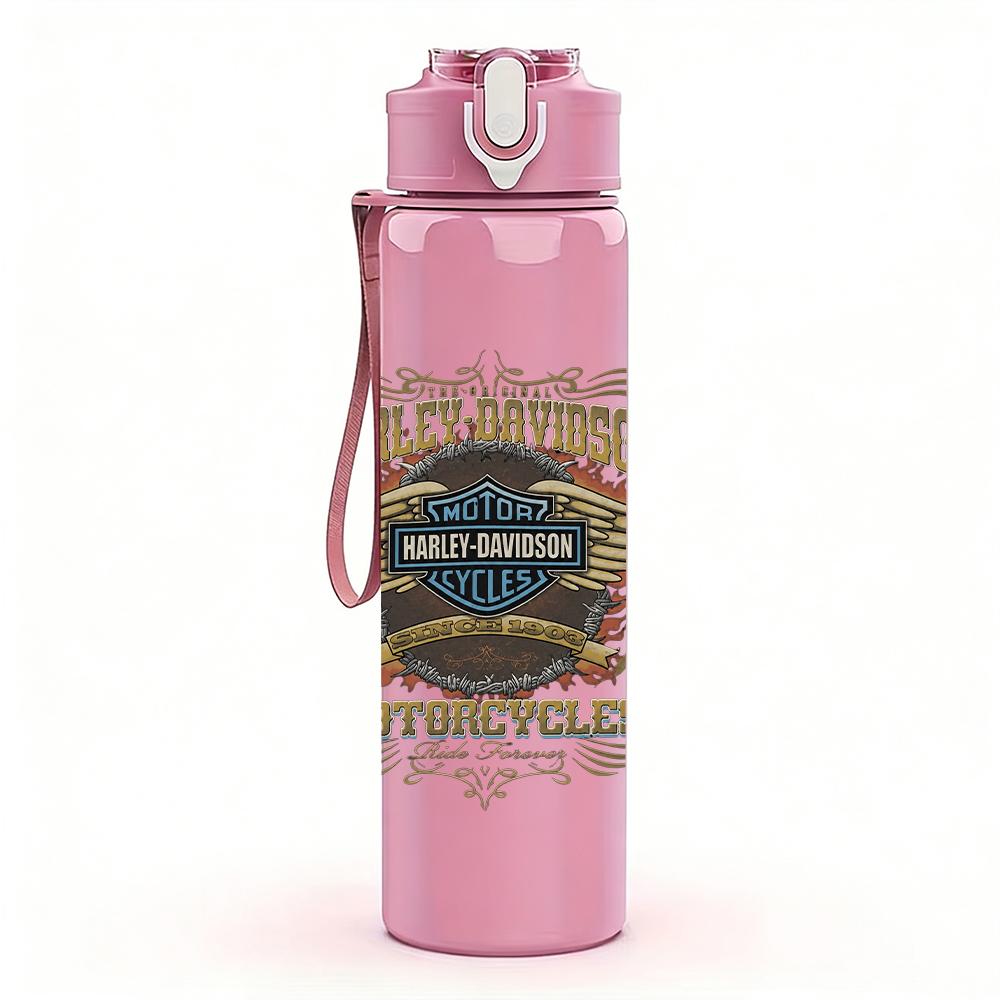 1PC Vintage ornate western crest print 750ml colorful plastic sports water bottle leakproof pop up lid with straw for outdoor work home use