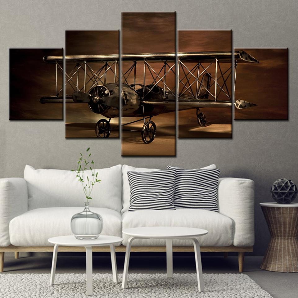 Canvas Painting Airplane Biplane Model 5 Pieces Wall Art Painting Modular Wallpapers Poster Print Decor