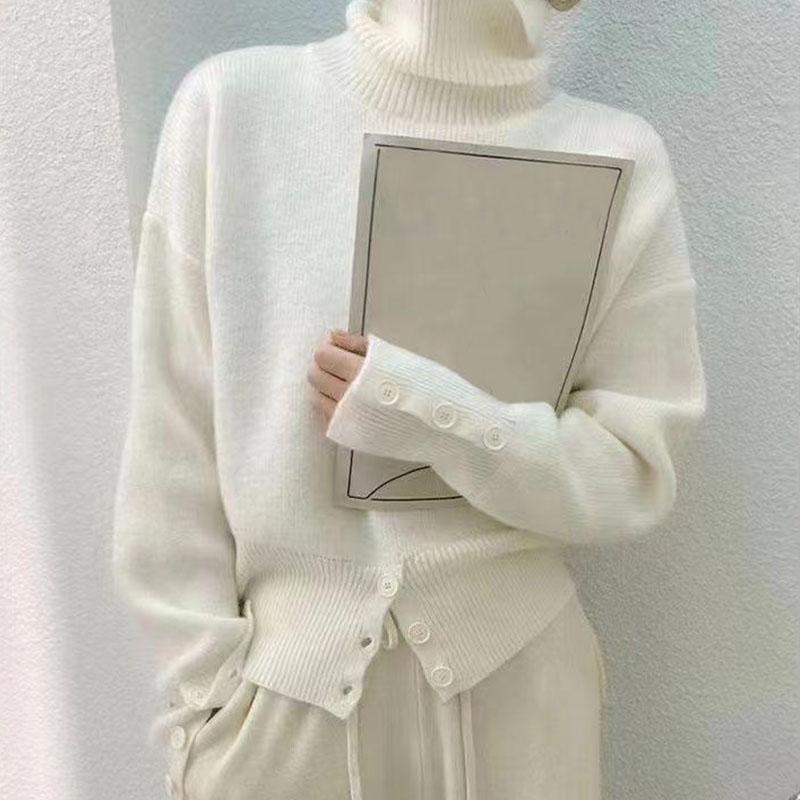 Solid color women high neck autumn winter retro Korean lazy pullover ins knit sweater